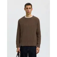 Selected Rundhalspullover "SLMBRAUN KNIT RIB CREW NECK NOOS" Baumwolle, relaxed fit