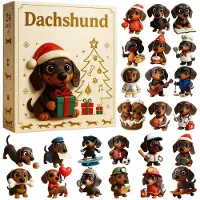 Novzep Dackel Adventskalender 24 Tage, Weihnachtskalender mit Hundeanhängern, 2D Dackel Ornamente für Weihnachtsbaum & Deko