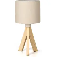 Nikcorp Holz Nachttischlampe Tischlampe Stativ Vintage Elegant Beige 38cm
