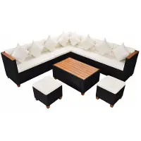 vidaXL 7-tlg. Garten-Lounge-Set mit Auflagen Poly Rattan Schwarz