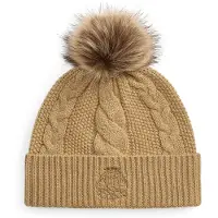 Ralph Lauren für Damen. 454P23548001 Strickmütze mit Bommel und Wappen (OSFA), Beige, Lässig, Synthetisch