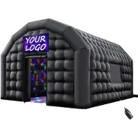 Vevor Aufblasbares Partyzelt 6x5x3,65 m, Würfelzelt für Disco Nachtclub, Pavillon Hochzeitszelt mit 680W Gebläse, Sandsack, 2 Fenster für Veranstaltungen, Geburtstag, Hochzeit, Schwarz