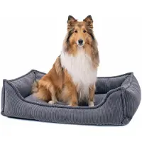 4L Textil HUGO Orthopädisches Hundebett aus Cord Premium-LINE Hundekorb mit Bezug (80x60 cm, Dunkelgrau)