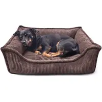 4L Textil HUGO Orthopädisches Hundebett aus Cord Premium-LINE Hundekorb mit Bezug (80x60 cm, Dunkelbraun)