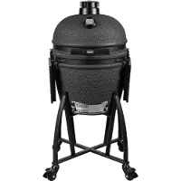 Grill Guru Prime Large Kamado-Holzkohlegrill matt schwarz, Keramik mit Deckelthermometer, 46 cm Edelstahl-Grillrost, 2 Höheneinstellungen, Luftführung mit Lüftungsöffnungen, auf Wagen