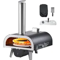 Vevor Pizzaofen Outdoor 304,8 mm / 12 Zoll Holzofen, Pellet-Pizzaofen mit Thermometer & elektrischer Rotation, tragbarer Pizzamaker für Camping im Garten Terrasse Pizzastein Tragetasche Schaufel