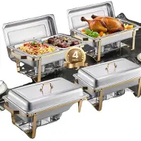 Vevor Chafing Dish Set Speisenwärmer Edelstahl mit 2 Pfannen in voller Größe (7,5 L) &amp; 4 halbgroßen Pfannen (4 L)