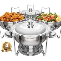 Vevor Chafing Dish Set 4 x 4,7 L Runder Speisenwärmer für Buffet in Silber