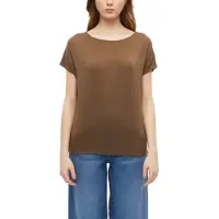 s.Oliver T-Shirt , Damen, Gr. 38, teak braun, Jersey, Obermaterial: 95% Viskose, 5% Elasthan, regular fit taillenbedeckt, Rundhals, Shirts T-Shirt, mit Markenlabel