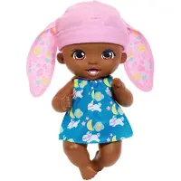 Mattel Zahnputzspaß Hasen-Baby Puppe - Rosa (30 cm) mit 3 Zubehörteilen und 2-in-1-Wendekleid, blaue Mütze
