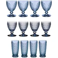 Villeroy & Boch Gläser-Set "Wein- & Longdrinkgläser Boston Coloured 12er Set", blau, B:2cm H:2cm, Glas, Trinkgefäße, Gläser-Set, Spülmaschinenfest