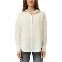 QS Langarmbluse , Damen, Gr. 34, beige (ecru), Web, Obermaterial: 85% Modal, 15% Polyamid, unifarben, bequem Po-bedeckend, Rundhals, 2-Knopf-Manschette, Blusen Langarmbluse, mit Knopfleiste