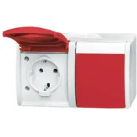Busch-Jaeger Busch Jaeger Steckdose,roter Klappdecke l,2-fach,waagerecht 20/2 (2084-0-0713)