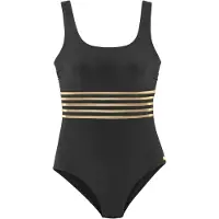 LASCANA Badeanzug "Elodie", Damen, Gr. 38, Cup D, gold (schwarz, goldfarben), Recycling-Polyamid, unifarben mit Farbeinsatz, Badeanzüge Badeanzug, mit trendigem Materialeinsatz
