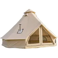 Vevor Oxford Glockenzelt, 4 m Jurte, 4 Jahreszeiten, mit Ofenrohrdurchführung, bis zu 4 Personen, mit Abnehmbarem Boden (Reißverschluss), ideal für Familien-Camping & Outdoor-Aktivitäten, Beige