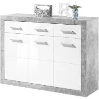 Stella Trading STONE Kommode mit Schubladen in Beton Optik, Weiß Hochglanz - Moderne Kommode mi