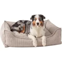 4L Textil HUGO Orthopädisches Hundebett aus Cord Premium-LINE Hundekorb mit Bezug (80x60 cm, Beige)