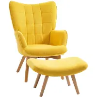 HOMCOM Ohrensessel mit Hocker Sessel mit Cordoptik für Wohnzimmer Gelb