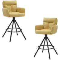 Stella Trading SOFIA Barhocker 2er Set, Gelb - Barstühle mit Lehne - 54 x 103,5 x 58 cm