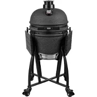 Grill Guru Prime Matt Black Kamado Medium Holzkohlegrill 41 cm mit 2 Rosthöhen, Keramikgehäuse, Thermometer & 4 Rollen
