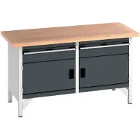 Bott Werkbank cubio Kastenwerkbank mit 2 Schubladen, Buche-Multiplexplatte, B 1500 x T 750 x H 840 mm, lichtgrau/lichtgrau