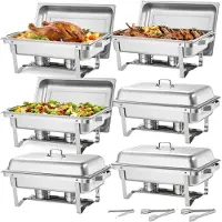 Vevor rechteckiger Chafing Dish Set 8,5 L Speisenwärmer (6 Stk.) Buffet Warmhaltebehälter mit Griff &amp; 3 Lebensmittelzangen &amp; Deckel &amp; Brennstoffhalter