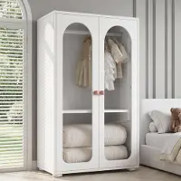 MODFU Kleiderschrank 80×50×120 cm mit transparenten Acryl-Türen, Kinderkleiderschrank Weiß,Aufbewahrungsschrank mit Keramikgriffen