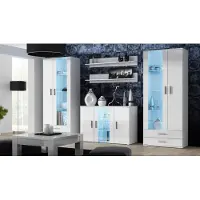 Furniture24 Wohnwand SOHO 10 modernes Wohnzimmer Weiß / Weiß Hochglanz