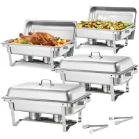 Vevor rechteckiger Chafing Dish Set 8,5 L Speisenwärmer (4 Stk.) Buffet Warmhaltebehälter mit Griff &amp; 2 Lebensmittelzangen &amp; Deckel &amp; Brennstoffhalter