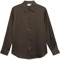 Comma Langarmbluse , Damen, Gr. 44, braun, Web, Obermaterial: 53% Viskose, 47% Polyester, unifarben, normal hüftbedeckend, Rundhals, Blusen Langarmbluse, mit Viskose / leicht schimmernd