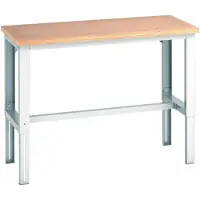 Bott Werkbank cubio, manuell höhenverstellbar, Buche-Multiplexplatte, B 1500 x T 750 x H 740–1140 mm, bis 800 kg, lichtgrau RAL 7035