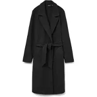 Vero Moda Langmantel "VMFORTUNEAYA SS23 LONG COAT NOOS", Damen, Gr. S, schwarz, Web, Obermaterial: 100% Polyester, unifarben, knieumspielend, V-Ausschnitt, Mäntel Langmantel, Kunstfaser