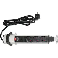 Hjh OFFICE PRO ELDO601 | Steckdosentower (inkl. Fr?sung) | 3 x Steckdose | 2 x USB - Alu