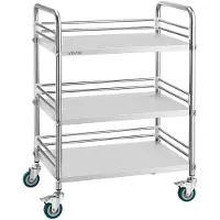 Vevor Edelstahlwagen, 3-stöckiger rollender Labor-Nutzwagen mit abschließbaren Rädern, medizinischer Servierwagen Kliniktablett, schwerer mobiler Servicetray für Krankenhaus, Restaurant, Küche, Salon