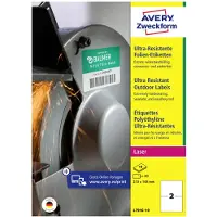 Avery Etiketten L7916-10, ultraresistent, geeignet für Laserdrucker, 210 x 148 mm, 20 Stück/10 A4-Bogen, Polyethylen-Folie, weiß