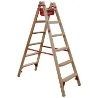 Euroline Holz Stufenstehleiter mit Comfort-Stufen mit Werkzeugablage 2x6 Stufen