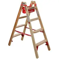 Euroline Holz Stufenstehleiter mit Comfort-Stufen mit Werkzeugablage 2x4 Stufen