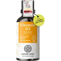 Nature Love Vitamin D3 5000 (50ml flüssig) - Laborgeprüfte I.e. pro Tropfen in MCT-Öl Kokos 50 ml