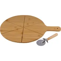 Sonstiges alpina Pizzabrett mit Pizzaschneider Küchen Gadgets aus Bambus - Pizzaschieber mit Messer - Ø 34 cm - Praktisches Design