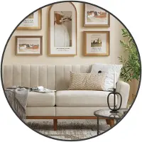 Songmics 76 cm d Spiegel rund, runder Spiegel, Wandspiegel, Metallrahmen, einfache Montage, modern, für Bad, Wohnzimmer, Schlafzimmer, Flur, Eingangsbereich, tintenschwarz LWM103BD03