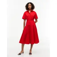 Tommy Hilfiger Blusenkleid "POPLIN FLRE SS MIDI SHRT DRS" Ohne Tasche Baumwolle
