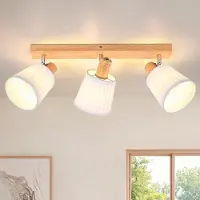 ZMH Deckenstrahler 3 Flammig Deckenlampe Holz E14 Deckenspots Küchelampe Flurlampe Decke Spotlight Boho Retro Schwenkbar 350° Wohnzimmer Schlafzimmer