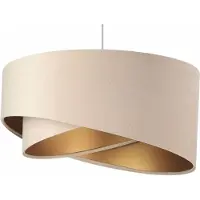 Licht-Erlebnisse Hängelampe Stoff rund Trommelschirm Ø 50 cm E27 Creme Gold Modern Hängeleuchte Wohnzimmer