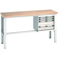 Bott Werkbank Cubio, manuell höhenverstellbar, Buche-Multiplexplatte, B 2000 x T 750 x H 740-1140 mm, bis 600 kg, lichtgrau RAL 7035
