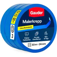 Gauder Malerkrepp, Kreppband, Abklebeband Maler (3 Rollen - 24 mm x 50 m)