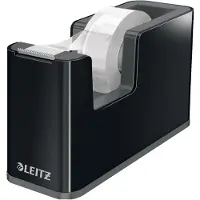 Leitz Klebefilmabroller WOW, ergonomisch, für Klebebandrollen mit B 19 mm x L 33 m, inkl. Klebeband, ABS-Kunststoff, schwarz/schwarz