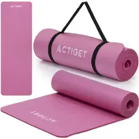 Springos ACTIGET Anti-Rutsch-Trainingsmatte NBR für Yoga, Fitnessmatte mit Tragegurt 61 x 183 - Rosa