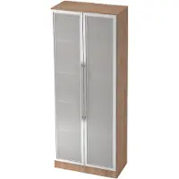 Hjh OFFICE PRO SIGNA G 7100G RE - Nussbaum/Silber 5 OH Schrank mit Milchglastüren Relinggriff Kunststoff