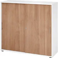 Hjh OFFICE PRO BETA 1753S - 3 OH Weiß/Nussbaum Schiebetürenschrank Metallgriff