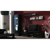 Furniture24 Wohnwand SOHO 1 modernes Wohnzimmer Schwarz / Schwarz Hochglanz